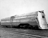 Chicago Burlington and Quincy's Aeolus, new stainless steel streamlined engine, 1937
