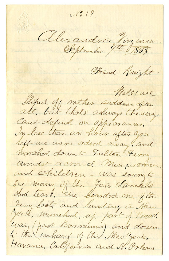 Letter from Edward A. Walker to George W. Knight, September 9, 1863, page 1