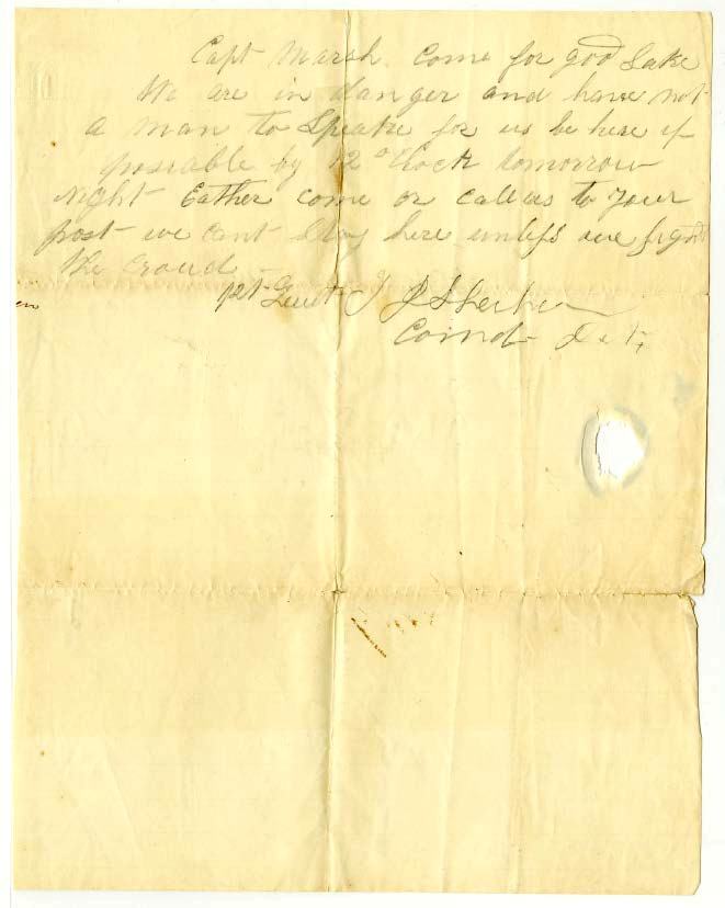 Lieutenant Timothy J. Sheehan to Captin John S. Marsh, August 5, 1862.