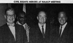 Attending the 55th annual convention of the NAACP: Joseph Rauh, Clarence Mitchell, Senator Hubert Humphrey, and Senator Thomas Kuchel, July 23, 1964