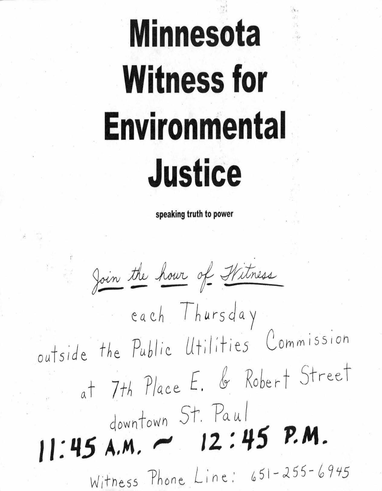 Minnesota Witness for Environmental Justice flyer, 1999