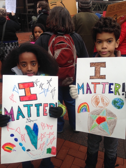 Children with I Matter signs, Day of Resistance in front of Hennepin County Government Center, Minneapolis, December 13, 2014