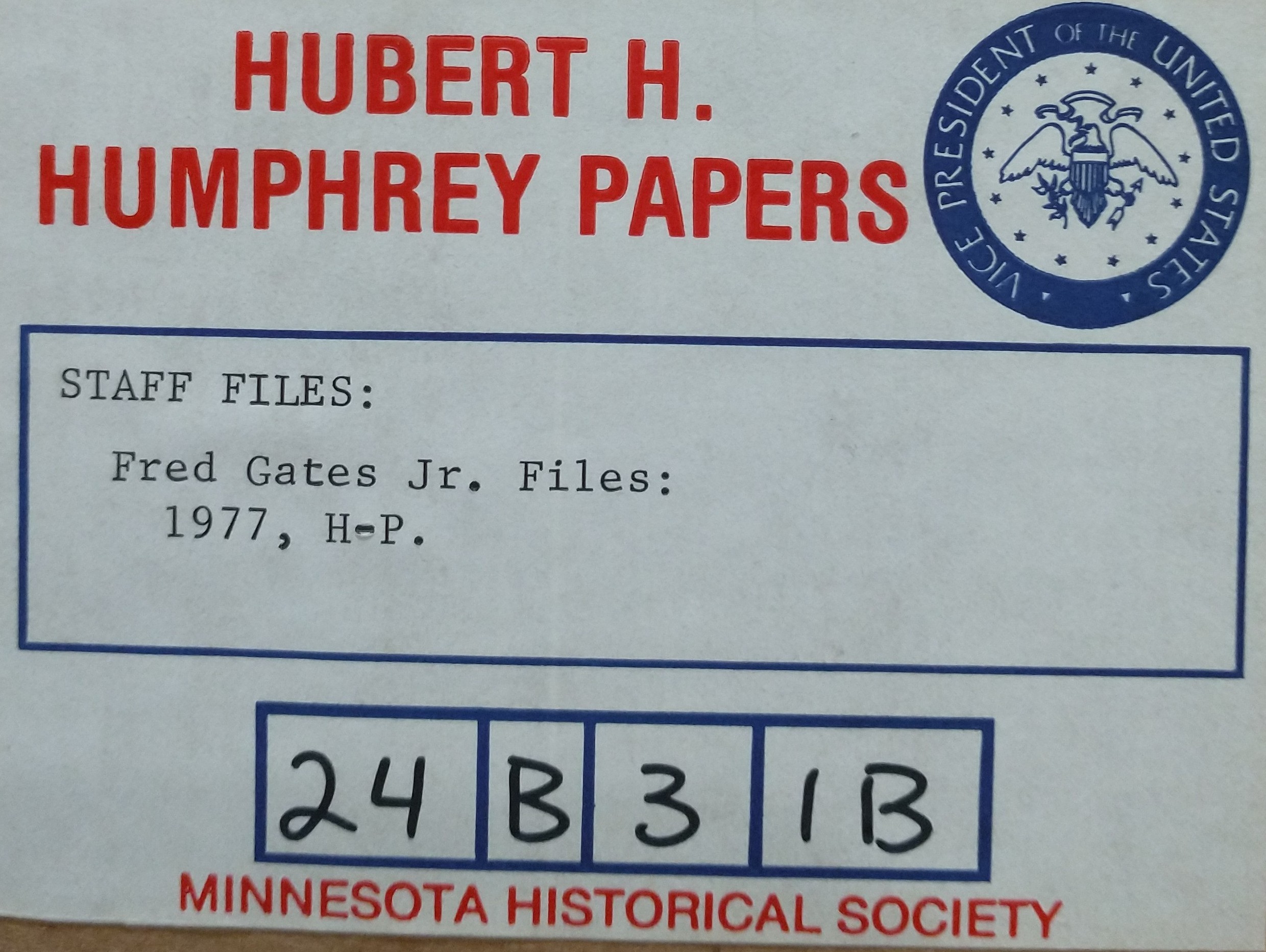 Hubert H. Humphrey Papers Box Label