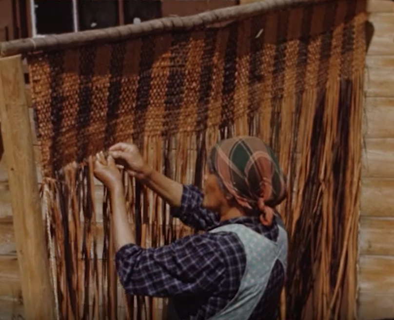 Pigeon River film, undated. Footage of cedar bark mat weaving