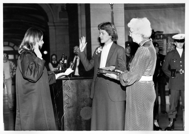 Marlene Johnson is sworn in as Minnesota's first woman Lieutenant Governor, 1983