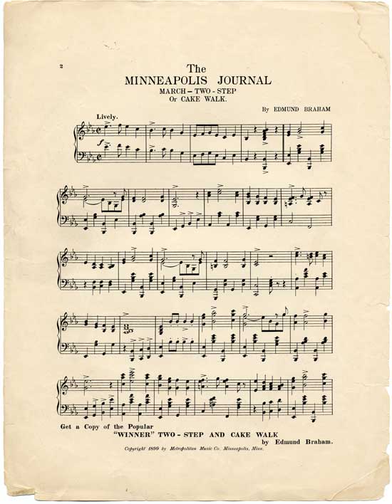 Page 2 of  The Minneapolis Journal march, two-step, or cake walk