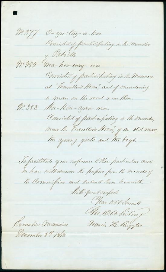 Letter Lincoln Dec 5, 1862
(E) List of condemed men, page 7