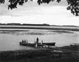 Iria Areleau, Howard, Mr. Chadderdow, Frank and Lewis Merrill at Breezy Point dock, Lake Jennie?, Meeker County, circa 1900