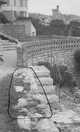 View of steps and stone railing, area circled on photograph; Jerome Hill's Cassis estate