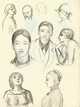 First page from a Jerome Hill sketchbook: faces and figures in pencil