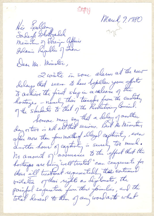 Letter from Laingen to Ghotbzadeh, page 1