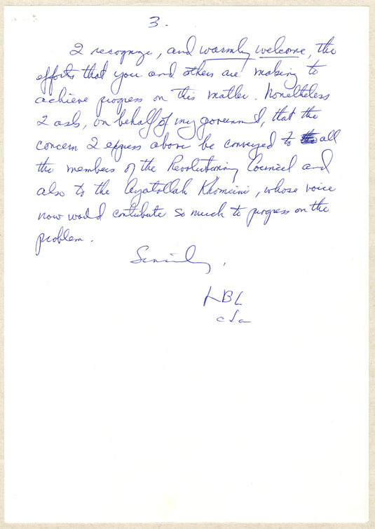 Letter from Laingen to Ghotbzadeh, page 3