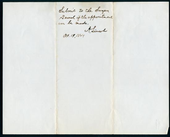 Anotation Lincoln Oct 14?, 1862
		Appointment of Surgen General