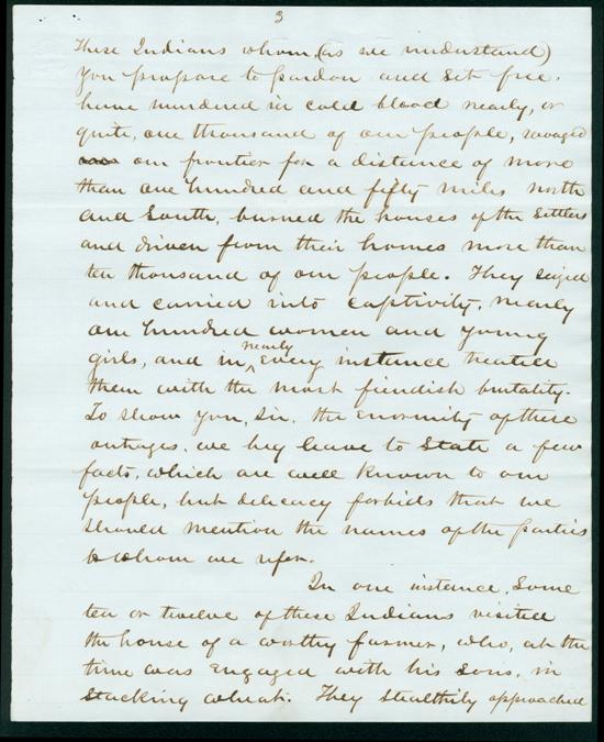 Letter Lincoln Dec 1862 protesting Pardon, page 3