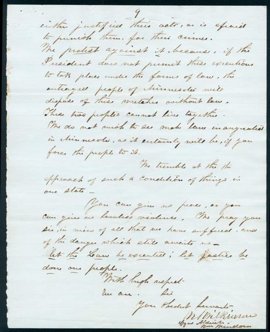 Letter Lincoln Dec 1862 protesting Pardon, page 9